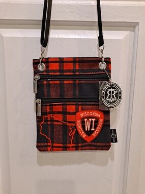 Robin Ruth Red & Black Plaid State Of Wisconsin Crossbody Minimalist Bag